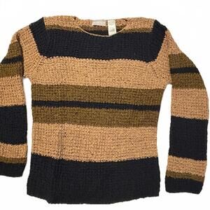 Liz Claiborne Crewneck Striped Sweater - Black, Tan, and olive